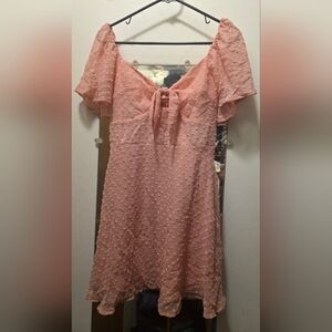 Pink Textured Short Sleeve Dress
